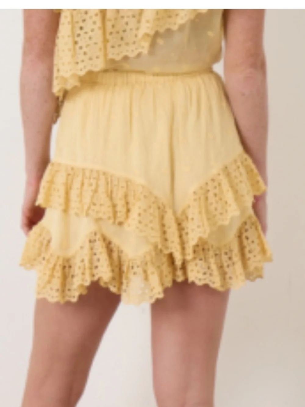 New Boho Mustard Yellow Ruffle Eyelet Shorts